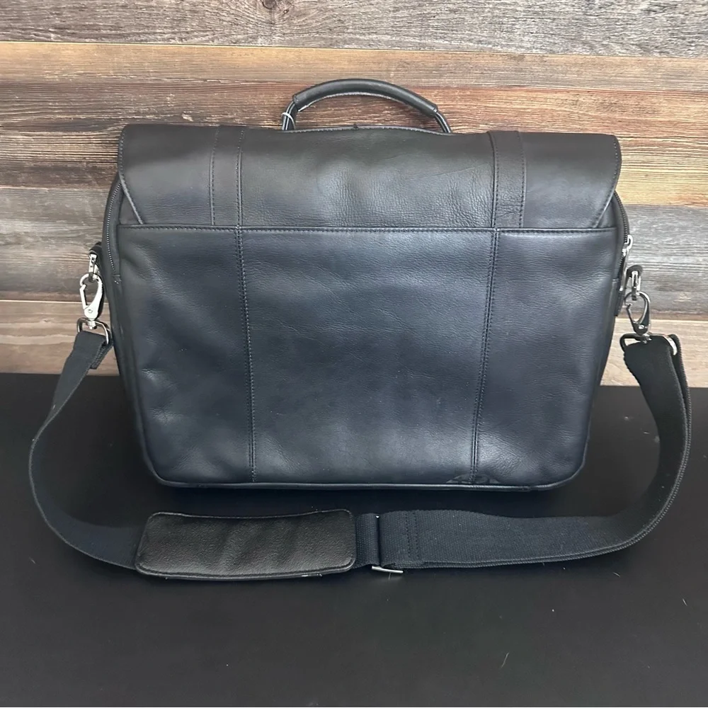 Samsonite Black Leather Flapover Business Case Double‎ Gusset Fits 15.6 Laptop